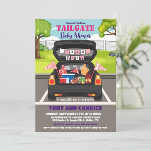 Tailgate Football Baby shower Koppels Douche Kaart (Staand voorkant)