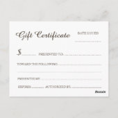 Taille de la carte postale du certificat-cadeau sp (Dos)