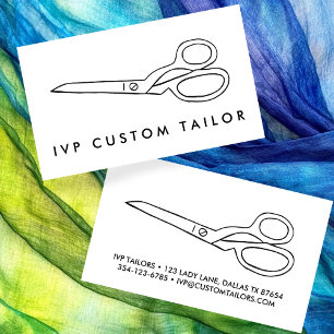 Tailor Fabric Scissors Chic Line Drawing CUSTOM Visitekaartje