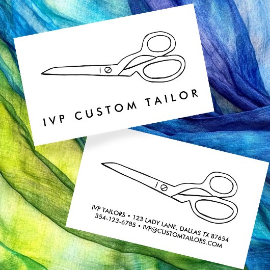 Tailor Fabric Scissors Chic Line Drawing CUSTOM Visitekaartje