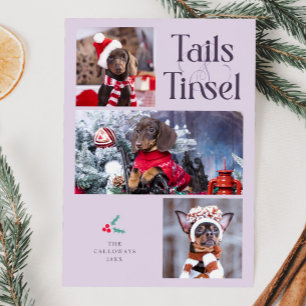 Tails & Tinsel Dog Foto Paarse Kerst Feestdagenkaart