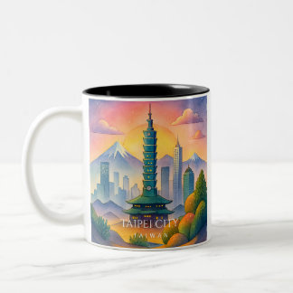 Taipei City Taiwan Skyline Watercolor Mug Tweekleurige Koffiemok
