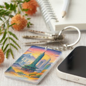 Taipei Stad Taiwan Silhouette Waterverf Sleutelhanger (Voorkant Rechts)