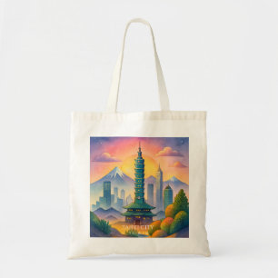 Taipei Stad Taiwan Silhouette Waterverf Tote Bag