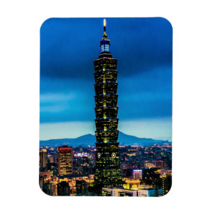Taipei, Taiwan Skyline bij nacht Magneet