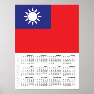 Taiwan 2026 Calendar, Large, Taiwanese Flag Poster