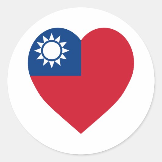 Taiwan China Vlag Hart Ronde Sticker (Voorkant)