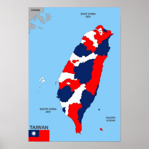 taiwan - land politieke kaart poster