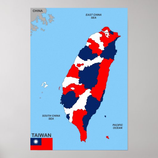 taiwan - land politieke kaart poster (Voorkant)