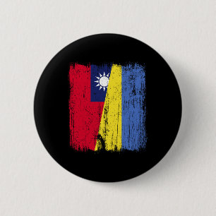 Taiwan Oekraine Half Vlag Taiwanese Oekraïense Erf Ronde Button 5,7 Cm