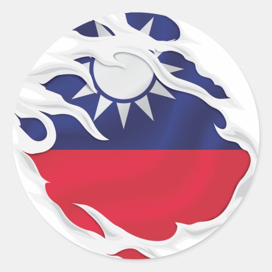 Taiwan Ripped Flag Classic Round Sticker (Voorkant)