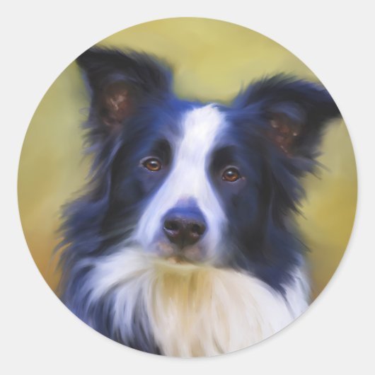 Taj - Border Collie Art Ronde Sticker (Voorkant)