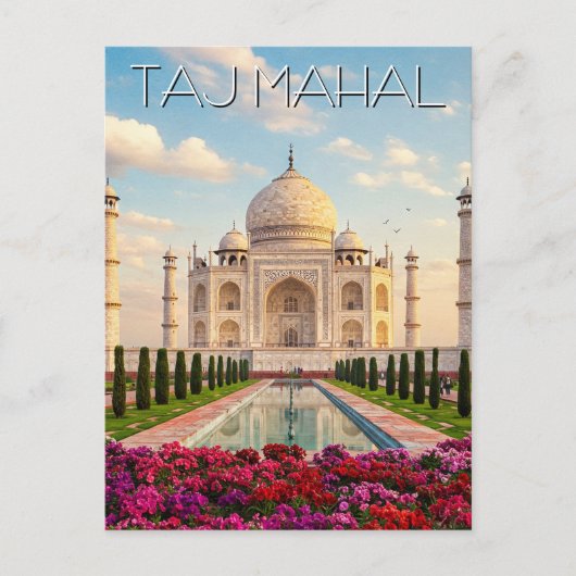 Taj Mahal Agra India Bloemen Briefkaart (Voorkant)