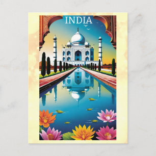 Taj Mahal Agra India Waterverf Lotus Floral Briefkaart