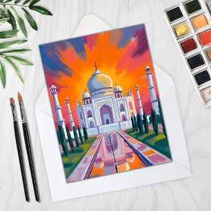 Taj Mahal Aquarel Zonsondergang India Reis Kaart