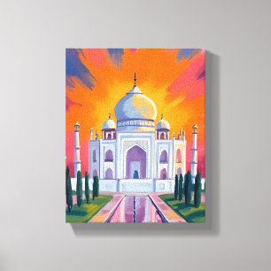 Taj Mahal Aquarel Zonsondergang India Reizen Canvas Afdruk