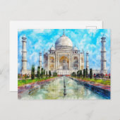 Taj Mahal, Carte postale d'aquarelle indienne (Devant / Derrière)