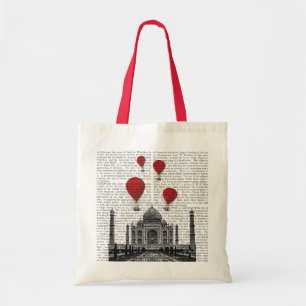 Taj Mahal en Red Hot Air-ballonnen Tote Bag