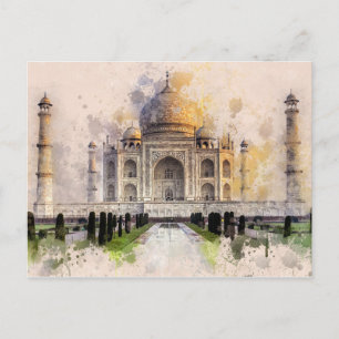 Taj Mahal - Inde - carte postale aquarelle vintage