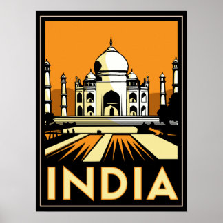 taj mahal india art deco retro vintage poster