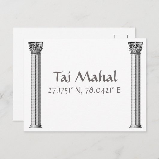 Taj Mahal Latitude Longitude Briefkaart (Voorkant / Achterkant)