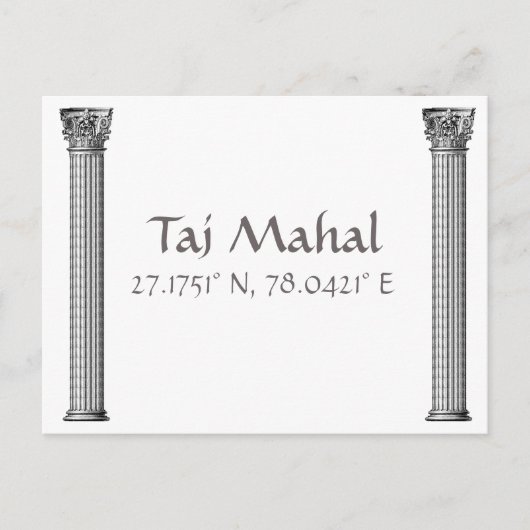 Taj Mahal Latitude Longitude Briefkaart (Voorkant)