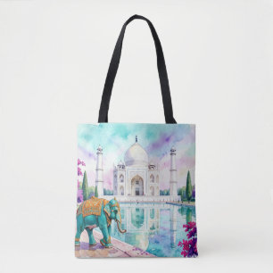 Taj Mahal & Olifant Aquarel Draagtas