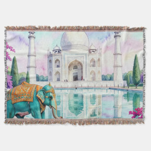 Taj Mahal & Olifant Waterverf Deken