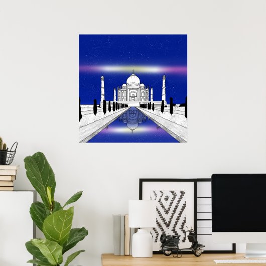 Taj Mahal Seven Wonders illustratie Poster (Thuiskantoor)