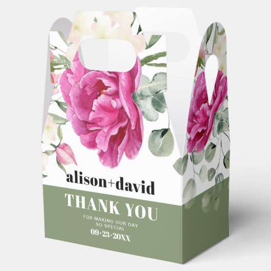 Tak, groen roze rozen typografie bruiloft bedankdoosjes (Geopend)