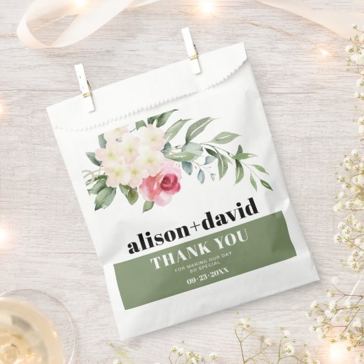 Tak, groen witte bloemen roze rose bruiloft bedankzakje (Geknipt)