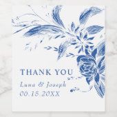 Tak met blauwe en witte bloemen bruiloft wijn etiket (Enkel label)