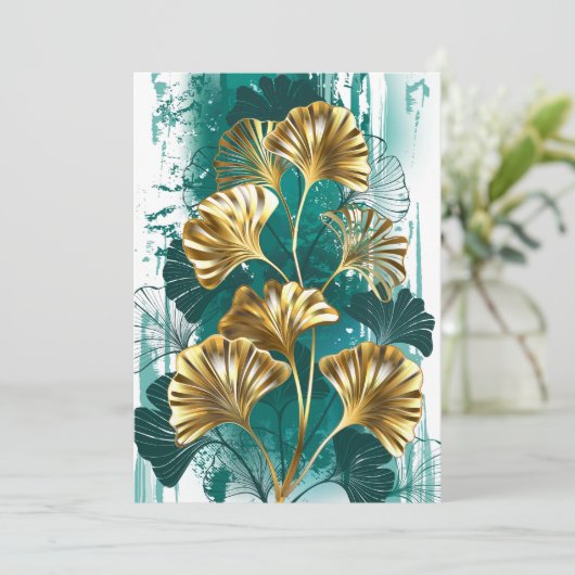 Tak met gouden bladeren Ginko Biloba Aankondiging (Staand voorkant)