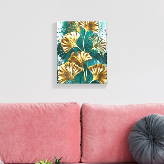 Tak met gouden bladeren Ginko Biloba Canvas Afdruk (Insitu (Woonkamer))