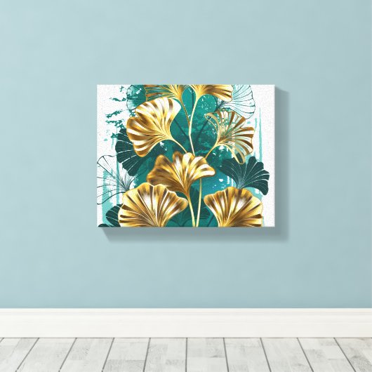 Tak met gouden bladeren Ginko Biloba Canvas Afdruk (Insitu (Houten vloer))