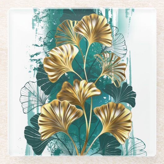 Tak met gouden bladeren Ginko Biloba Glazen Onderzetter (Voorkant)