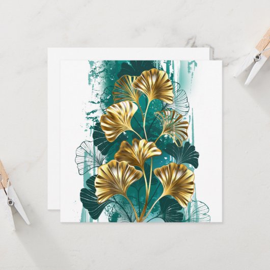 Tak met gouden bladeren Ginko Biloba Kaart (Voorkant / Achterkant in situ)