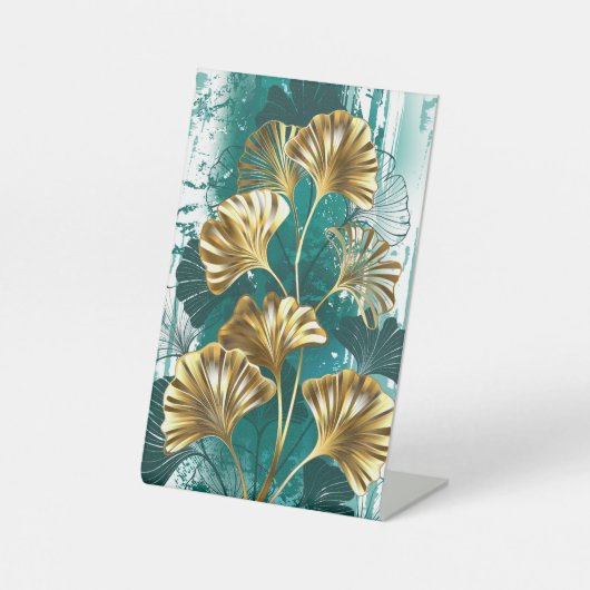 Tak met gouden bladeren Ginko Biloba Reclamebord Met Voetstuk (Voorkant)