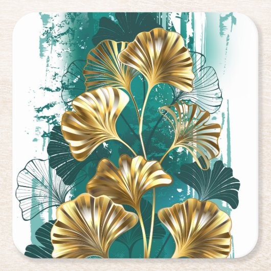 Tak met gouden bladeren Ginko Biloba Vierkante Kartonnen Onderzetter (Voorkant)