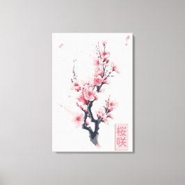 tak van de Japanse kersenboom met sakura-bloemen Canvas Afdruk