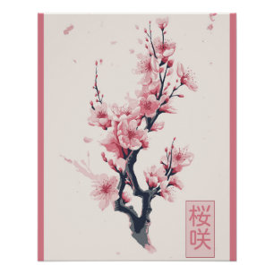 tak van de Japanse kersenboom met sakura-bloemen Perfect Poster