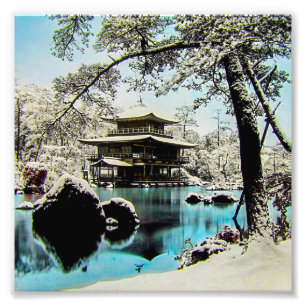 TAKAGI Glass Magic Lantern Slide KINKAKUJI GARDENS Foto Afdruk