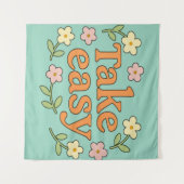 "Take Easy": Positive Retro Floral Illustration Wandkleed (Voorkant (horizontaal))