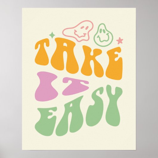 Take It Easy Retro Positive Quote Poster (Voorkant)