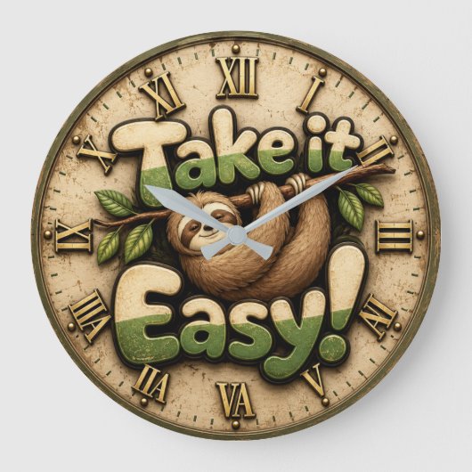 Take It Easy Sloth Funny Grote Klok (Voorkant)