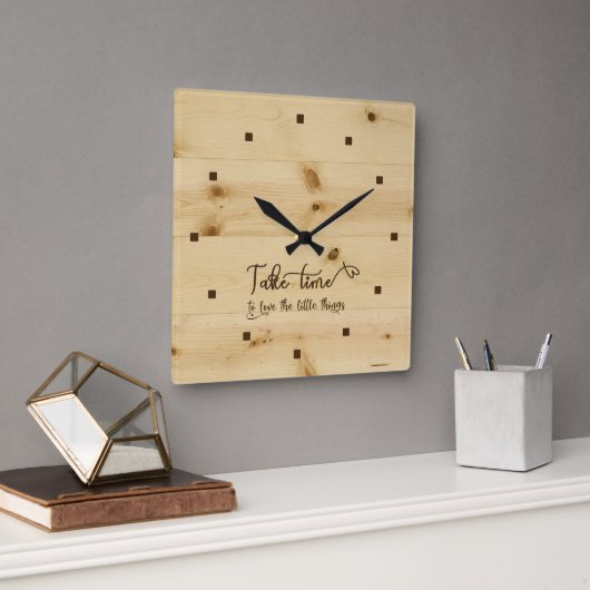 Take Time Wood Background Acrylic Wall Clock Vierkante Klok (Kantoor)