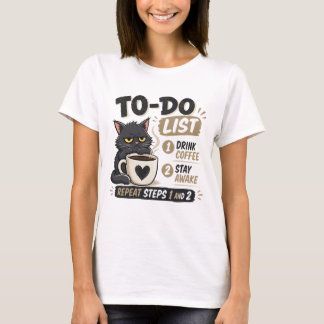 Takenlijst Drink Koffie Blijf Wakker Boze Kat Kuns T-shirt