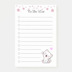 Takenlijst met bloemen & een knuffel witte poes post-it® notes
