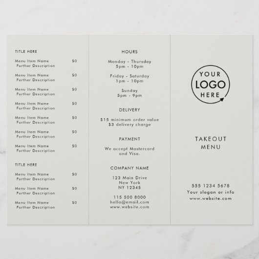 Takeout | Gray Logo Restaurant Takeaway Menu (Voorkant)