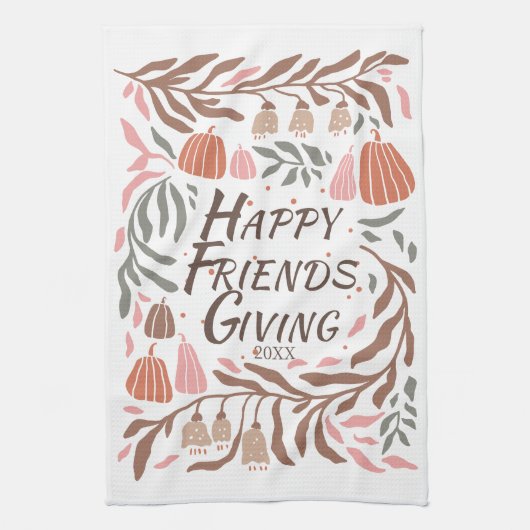 Takken, bladeren en pompoenen herfst Friendsgiving Theedoek (Verticaal)